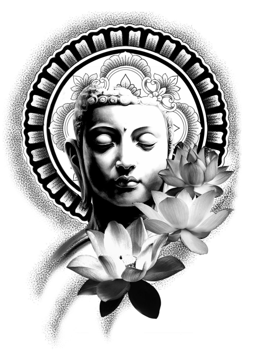 Buddha with mandala and lotuses 