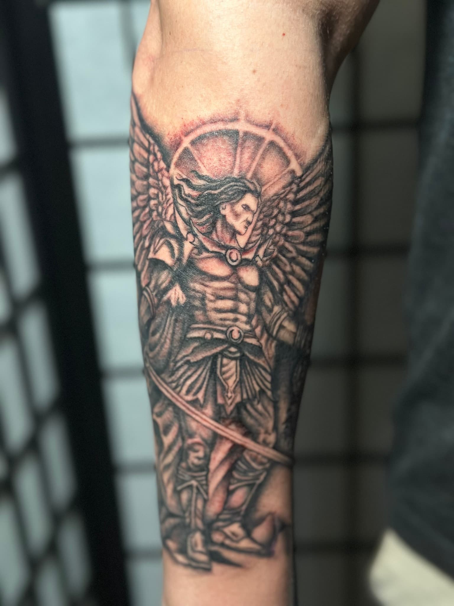 Archangel Michael realism half sleeve tattoo, TNT Tattoo Aiea