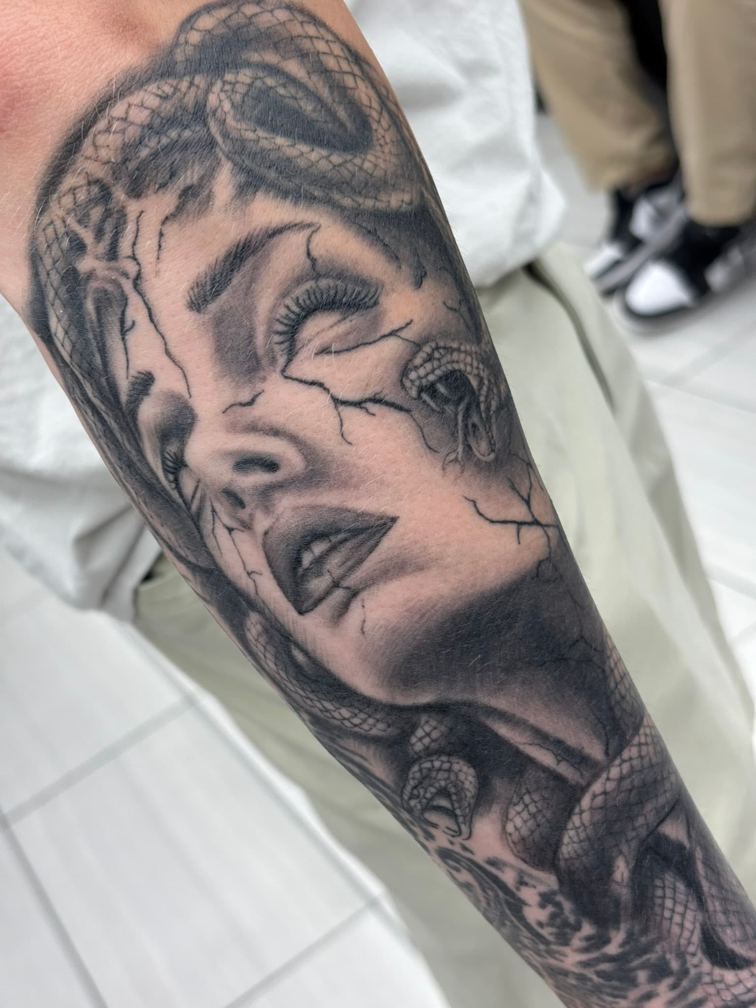 Healed Medusa realism tattoo by Isaac Mackenzie, Aiea Oahu